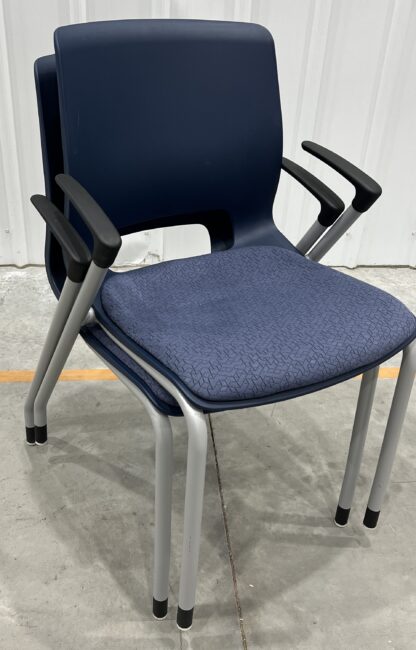 Blue Fabric Seat Stack Chair w/ Arms - Used