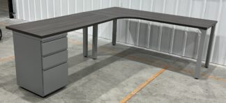 6' x 91" Silver Desk Set w/ Newport Gray Top (Left Return) - Used
