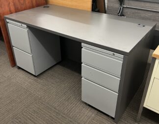 30"x60" Charcoal and Silver Double Ped Desk Set - Used