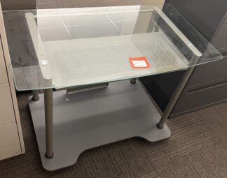 Glass Computer Desk w/ Metal Frame and Shelf - Used