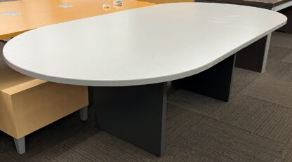 8'x4' Gray Laminate Oval Conference Table w/ Charcoal Slab Base - Used - Image 2