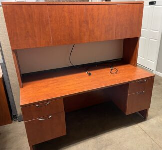 Harmony Cherry 30"x65" Double Pedestal Desk w/ Hutch - Used