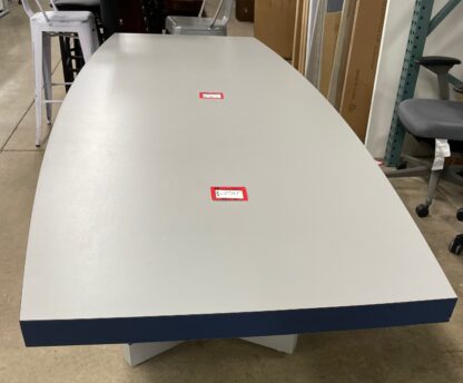 Grey 38"x96" Boat Shape Conference Table w/ Blue Trim - Used - Image 2