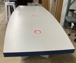 Alternative view of Grey 42"x108" Boat Shape Conference Table w/ Blue Trim - Used
