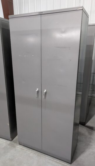 Grey 3'x18"x78"H 2-Door Storage Cabinet w/ Folding Shelves - Used