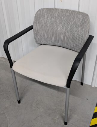 Allsteel Grey Vinyl Seat Grey Fabric Back Stack Chairs w/ Arms - Used