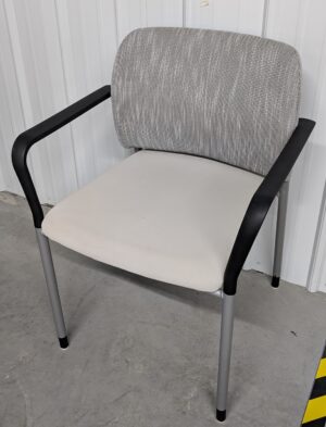 Allsteel Grey Vinyl Seat Grey Fabric Back Stack Chairs w/ Arms - Used