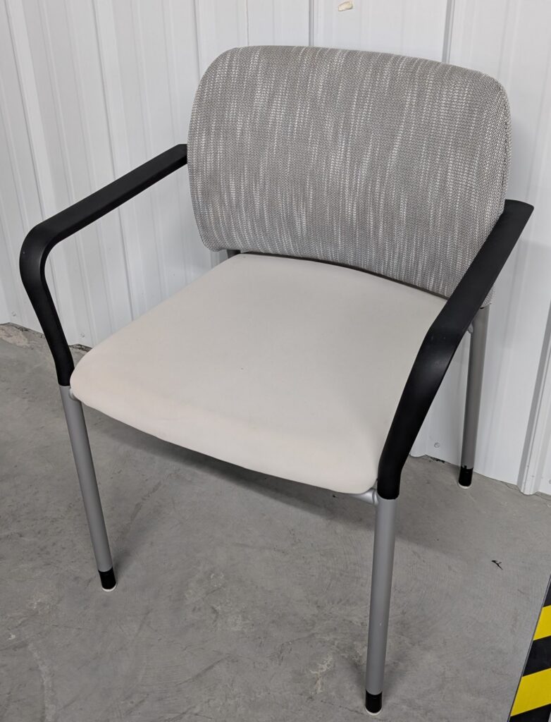 Allsteel Grey Vinyl Seat Grey Fabric Back Stack Chairs w/ Arms - Used