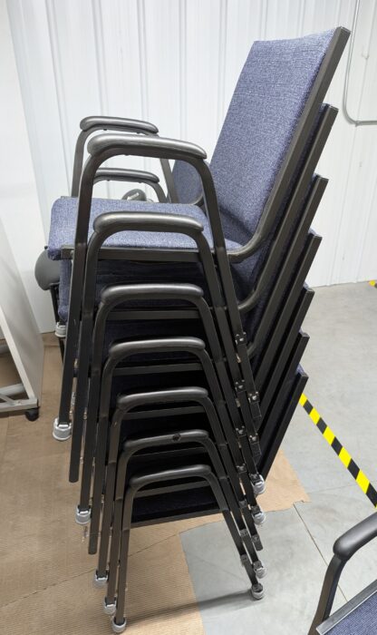 Navy Fabric Black Frame Ganging Stack Chairs w/ Arms - Used - Image 2