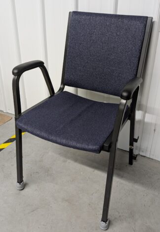 Navy Fabric Black Frame Ganging Stack Chairs w/ Arms - Used