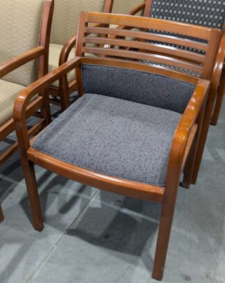 Cherry Louvered Frame Blue Speckled Fabric Guest Chair - Used