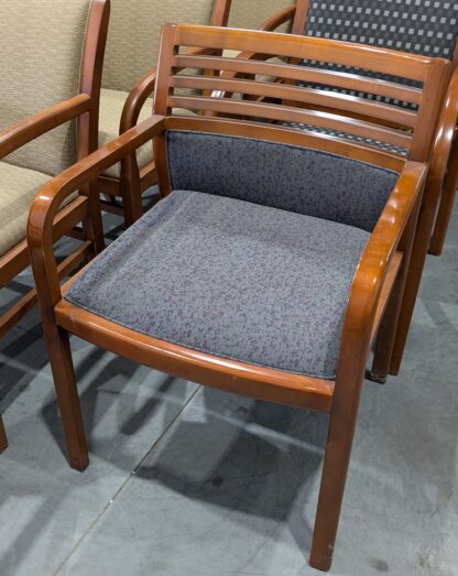 Cherry Louvered Frame Blue Speckled Fabric Guest Chair - Used