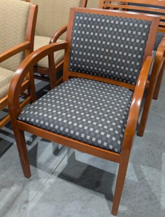 Cherry Frame Blue Checker Pattern Fabric Guest Chair - Used