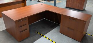 Cherry Laminate 72"x90" L-Shape Desk w/ 2-Drawer Lateral - Used