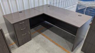 Grey Woodgrain Laminate 66"x66" L-Shape Desk - Used