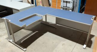 HON Blue/Grey L-Shape Desk w/ Dropdown Keyboard Tray - Used