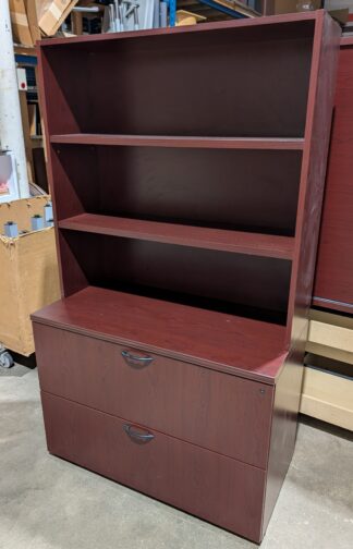 Mahogany 42"x22"x72"H Bookcase Lateral File Cabinet - Used