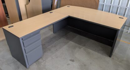 HON Maple/Charcoal 72"x90" Bowfront L-Shape Desk Set - Used