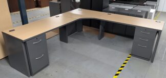 HON Maple/Charcoal 90"x90" Corner L-Shape Desk Set - Used