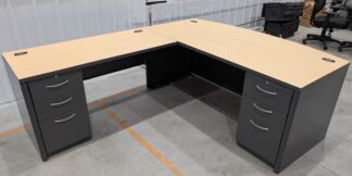 HON Maple/Charcoal 72"x90" Bowfront L-Shape Desk Set - Used