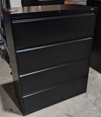 HON 42"x19"x53"H Black 4-Drawer Lateral File Cabinet - Used