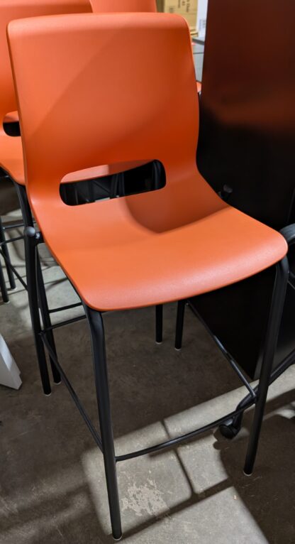 Orange Plastic Black Frame Bar Stools - Used