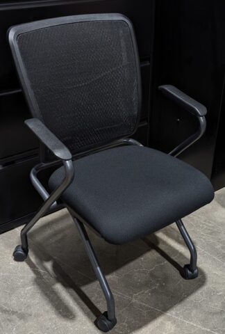 Black Fabric Seat Mesh Back Mobile Nesting Chairs w/ Arms - Used