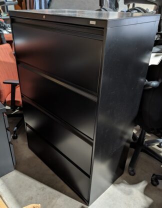 HON 36"x19"x53"H Black 4-Drawer Lateral File Cabinet - Used