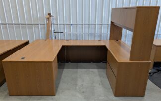 HON Oak Laminate 106"x72" U-Shape Desk Set w/ Hutch - Used