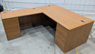 HON Oak Laminate 6'x7' L-Shape Desk Set - Used