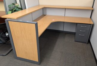 Allsteel 6'x6' Maple L-Shape Reception Station - Used