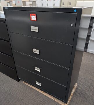 Phoenix Black 44"x24"x55"H 4-Drawer Fireproof Lateral File Cabinet - Used