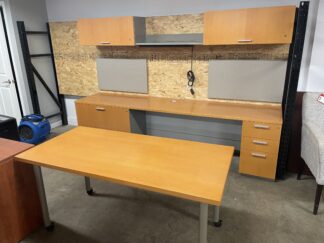 Steelcase Cherry Veneer Mobile Table & Credenza - Used