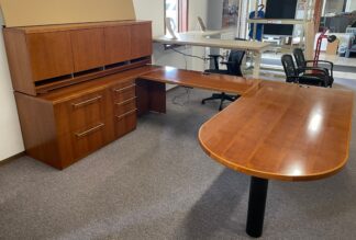 Gunlocke Cherry Veneer Peninsula U-Shape Desk Set - Used