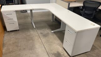 HON White / Light Grey 78"x90 Corner Desk - Used