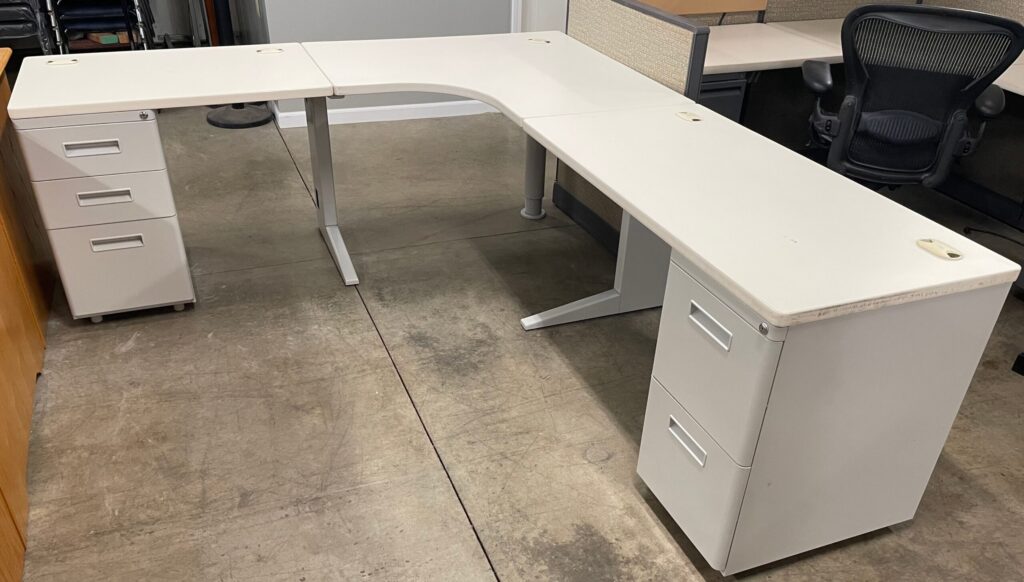 HON White / Light Grey 78"x90 Corner Desk - Used