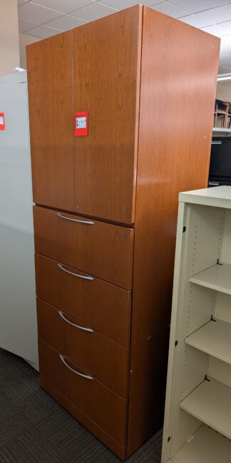 Cherry 30"x24"x82"H 4-Drawer Lateral File Storage Combo Cabinet - Used