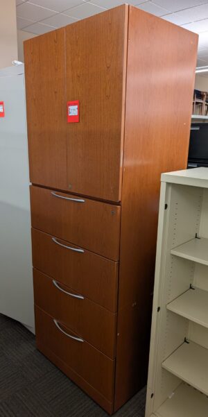 Cherry 30"x24"x82"H 4-Drawer Lateral File Storage Combo Cabinet - Used