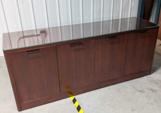 Mahogany Buffet Storage Credenza w/ Glass Surface - Used