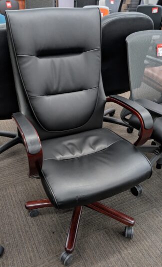 Black Vinyl Mahogany Frame Executive Chair - Used