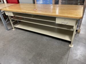 36"x 120" Butcher Block Adjustable Steel Tables w/ 1-Drawer & Bottom Shelf / Refinished & Repainted - Used