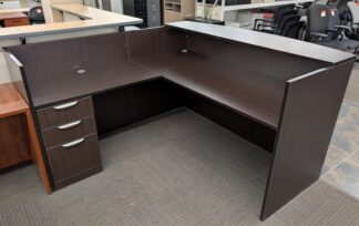 Harmony Espresso 71"x78" L-Shape Reception Desk w/ Drawer Ped - Used