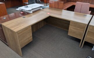 HON Walnut L-Shape Desk Set w/ Left Return & 2 Hanging Pedestals - Used