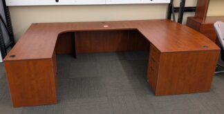 Cherry 71"W x 124"D Bowfront U-Shape Desk Set w/ 2 Drawer Peds - Used