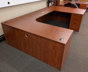 Alternative view of Cherry 71"W x 124"D Bowfront U-Shape Desk Set w/ 2 Drawer Peds - Used