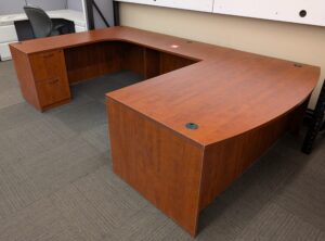 Cherry 71"W x 124"D Bowfront U-Shape Desk Set w/ 2 Drawer Peds - Used - Image 3