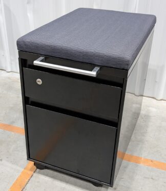 Black Box/File Mobile Pedestal w/ Blue Fabric Cushion - Used