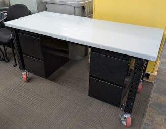 Grey / Black 6'x30" Maximus Steel Workbench w/ Hanging Storage - Used