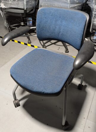 Blue Pattern Fabric Mobile Guest Chair w/ Arms - Used
