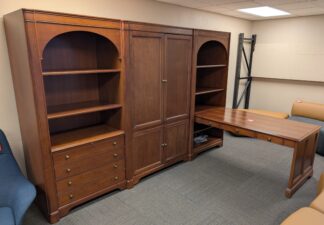 Cherry 3-Piece Rearrangable Executive Office Suite w/ Integrated Desk - Used